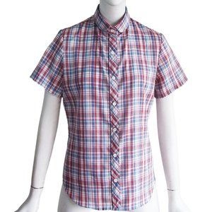 Vintage 70s Womens WRANGLER Button Down Front Peter Pan Collar Plaid Shirt Sz M